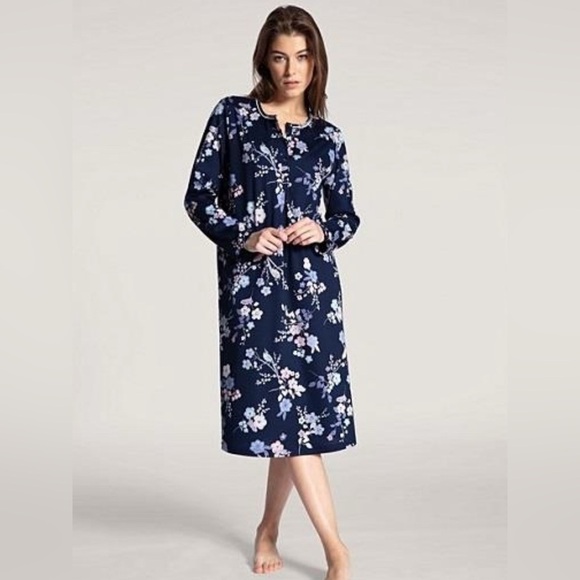 Caldia Switzerland Sz XL Floral Nightgown "Cosy Cotton Nights" Blue - Picture 1 of 10